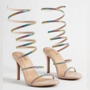 TORRID Rainbow Pave Heel Size 8 WW Studded Embroidered Twist Strap Wide NEW